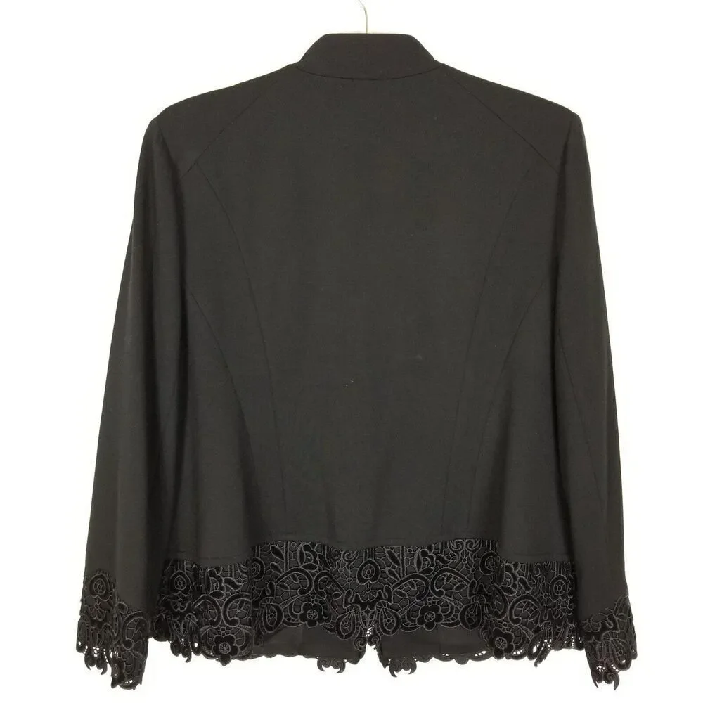 Chicos Women Lace Trim Peplum Jacket‎ Size XL Black Preppy Office